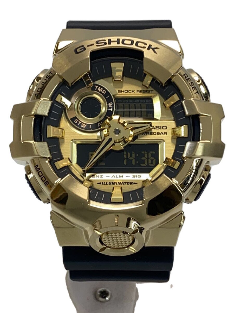 【中古】CASIO◆石英ウオッチ_G-SHOCK/アナログ/天然ゴム/GLD/BLK/SS【服飾雑貨他】