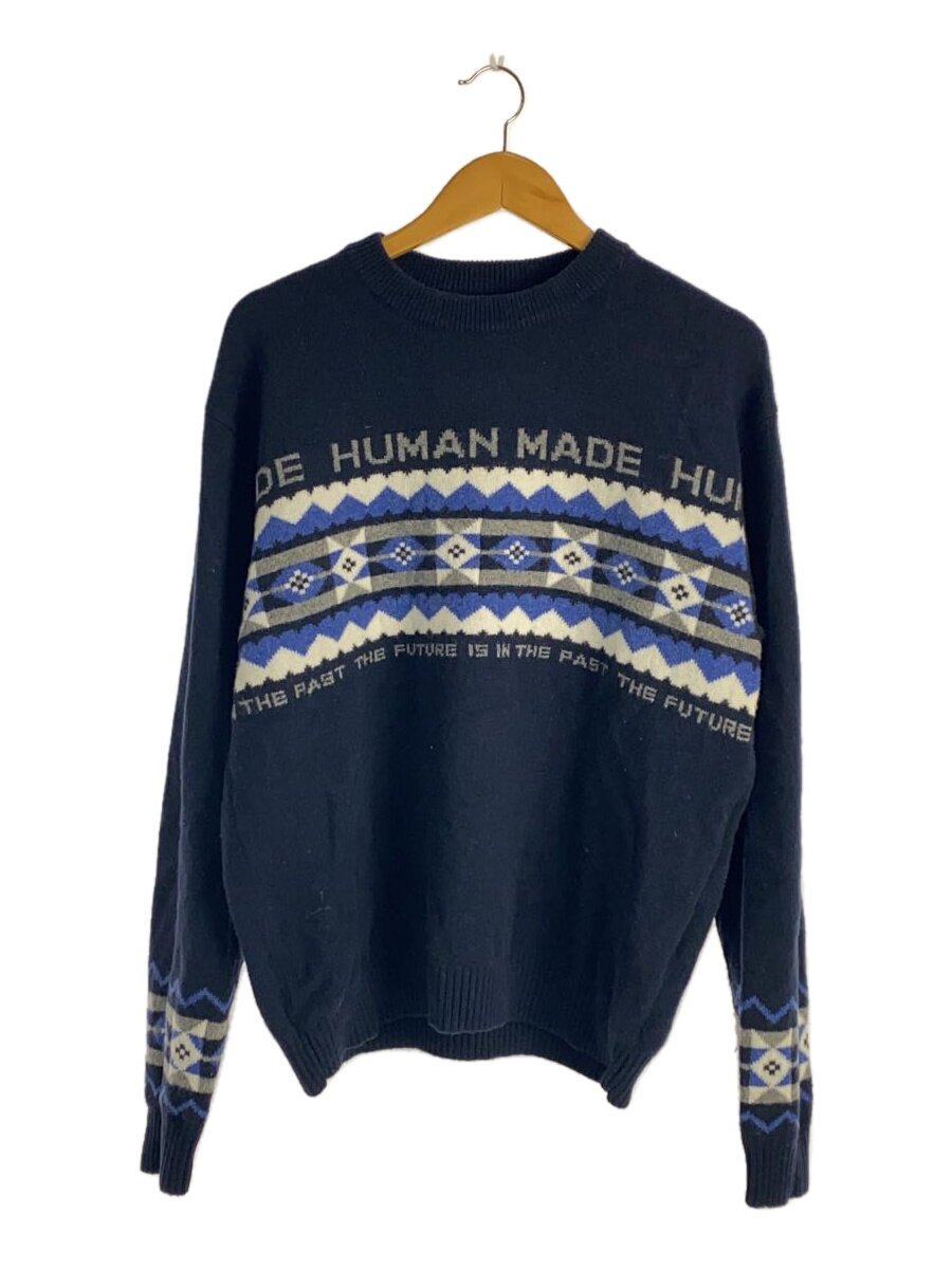 【中古】HUMAN MADE◆編み物・スウェーター(朦々たる)/L/毛糸/NVY/総柄//【メンズウェア】