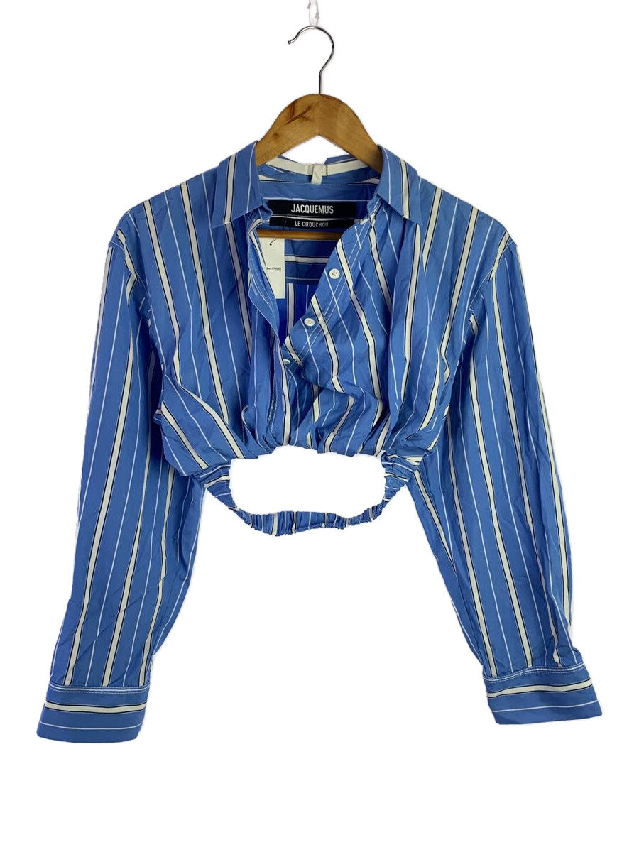 【中古】JACQUEMUS◆長袖ティーシャツ/36/綿織物/青碧/縞模様【レディース御召しもの】