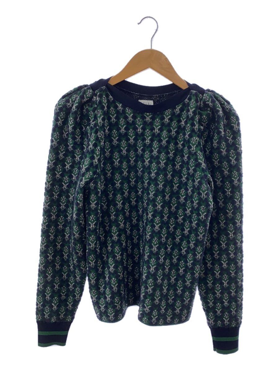 【中古】RhodolirioN◆Puff Sleeve Sweater/パフスリーブニットセーター/ポリエステル/NVY/総柄/LN890【レディースお召しもの】