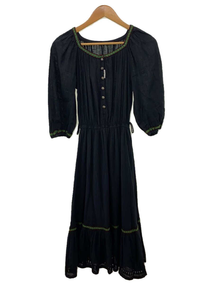 【中古】EURO VINTAGE◆チロル衣装/チロル刺しゅう/7分袖衣装/金属元素名取り草/綿織物/BLK【レディース御召しもの】