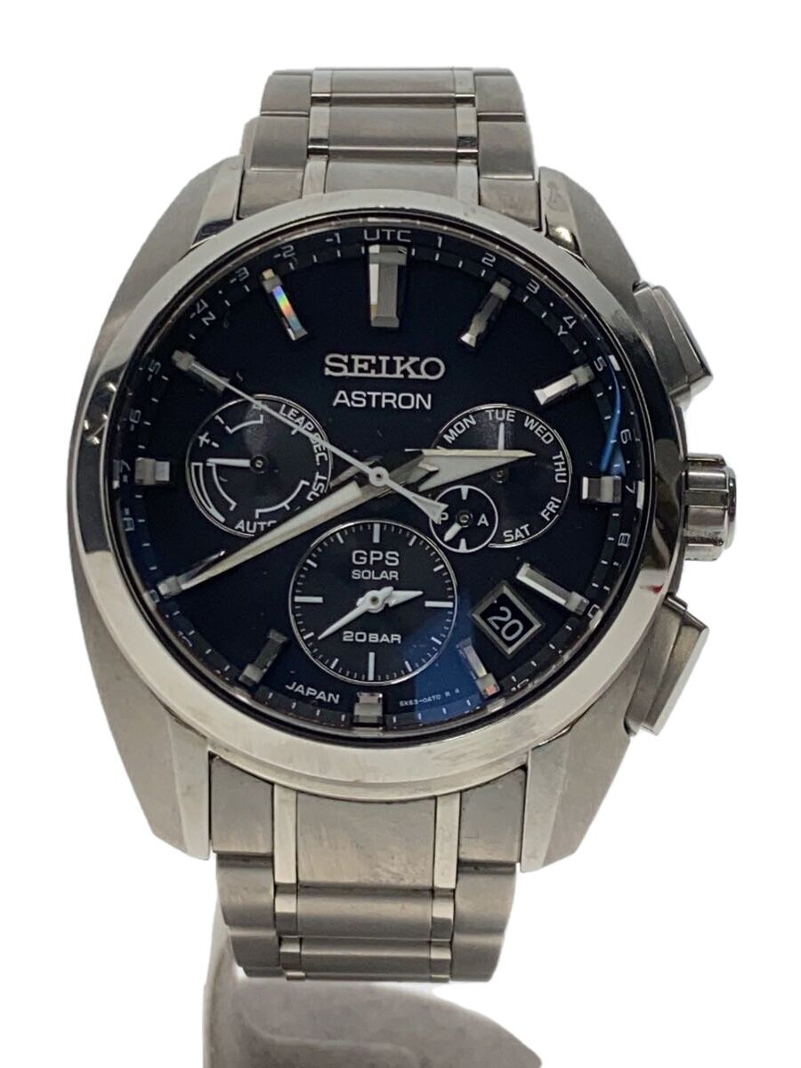 【中古】SEIKO◆石英ウオッチ/アナログ/チタン/BLK/SLV/5X53-0AV0【服飾雑貨他】