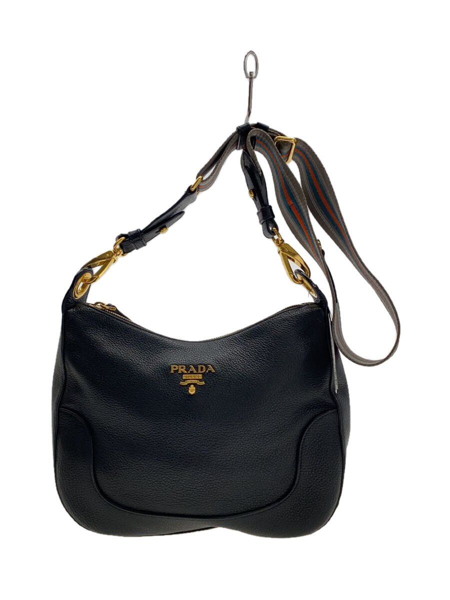 【中古】PRADA◆ショルダーバッグ/なめし革/BLK/無地/1BC052//【御徒面子】