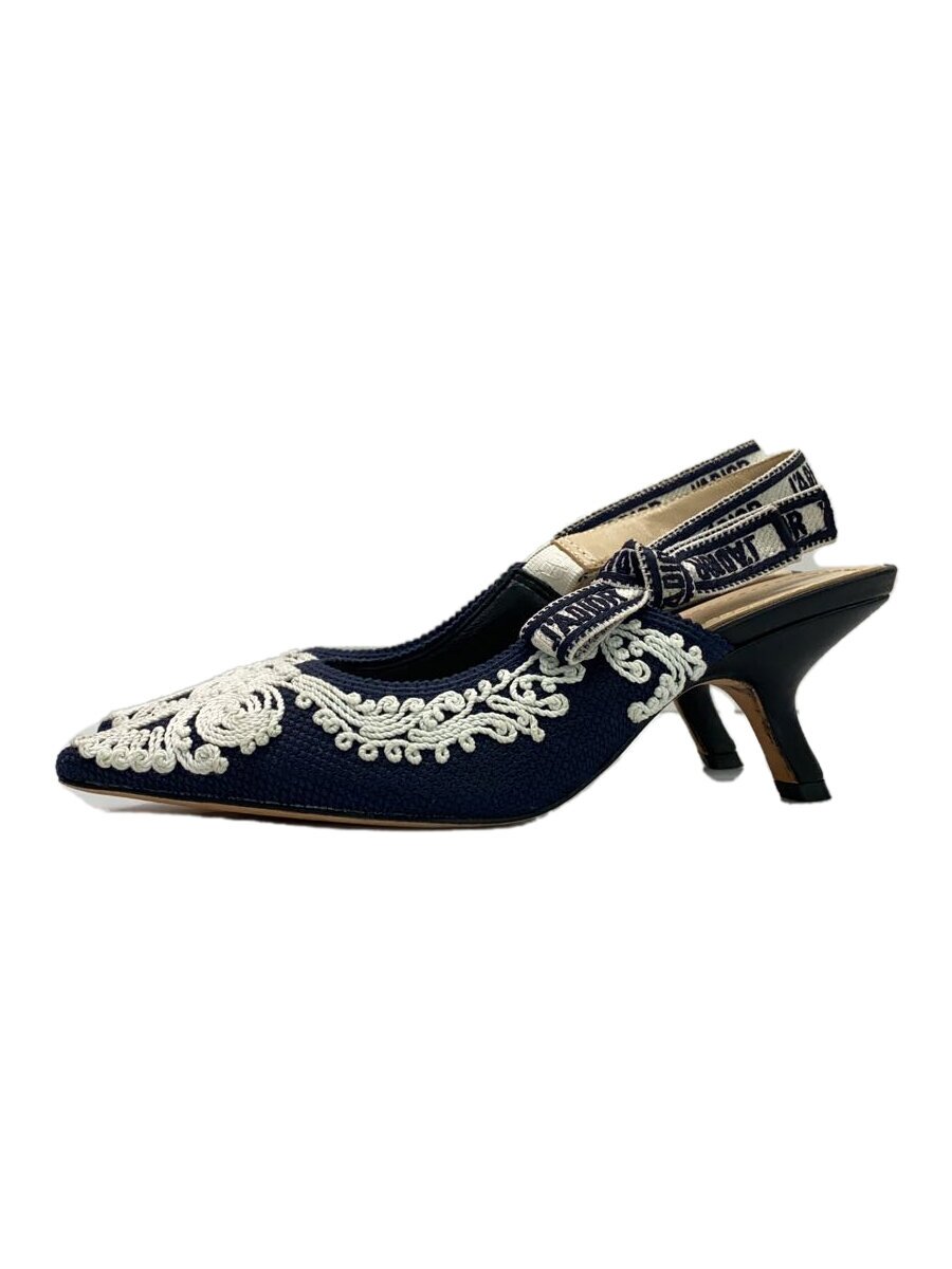 【中古】Christian Dior◆JAdior スリングバックパンプス ジャガード/パンプス/36/NVY【シューズ】