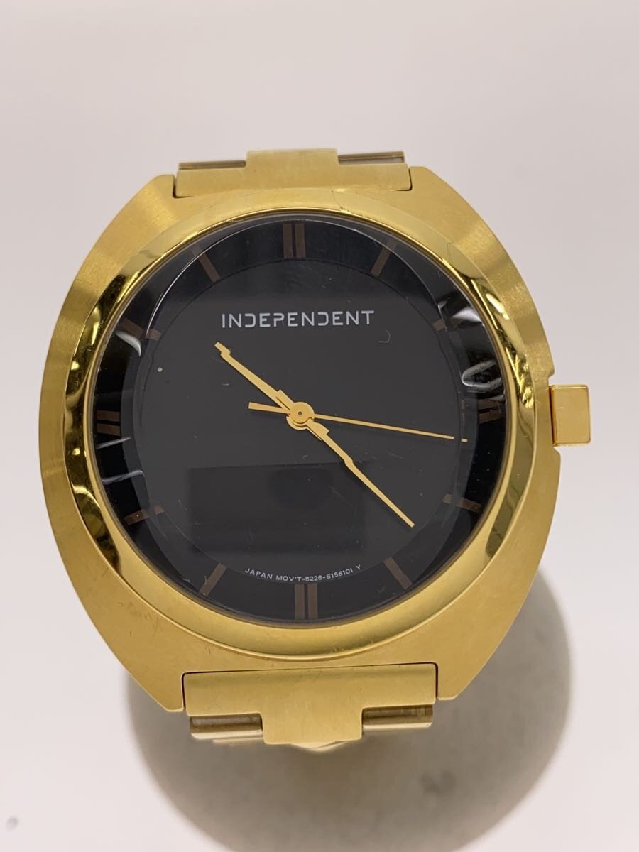 【中古】INDEPENDENT◆自動小銃巻ウオッチ/アナログ/BLK/GLD/8226-S113539【服飾雑貨他】