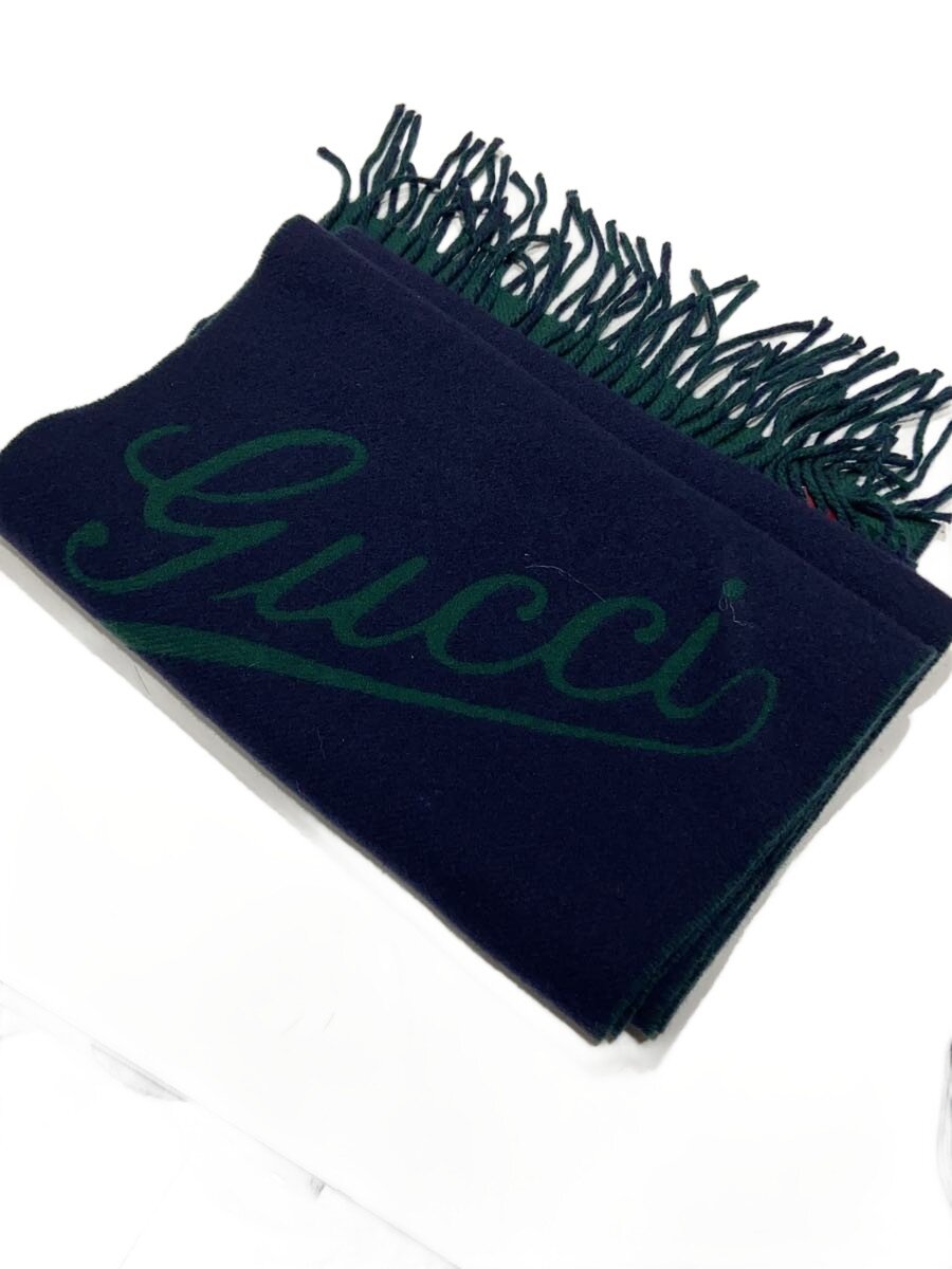 【中古】GUCCI◆脚本 羊毛カシミヤ えり巻き/795273/えり巻き/カシミヤ/NVY/メンズ//【服飾雑貨他】