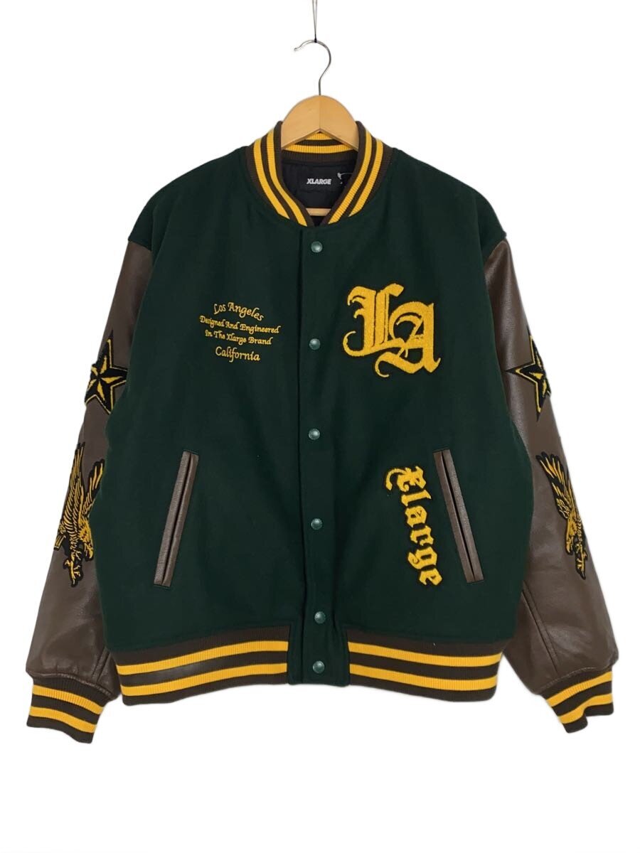 【中古】X-LARGE◆25AW/引き舟付き添い人/VARSITY JACKET/スタジャン/L/羊毛/緑であること【メンズウェア】