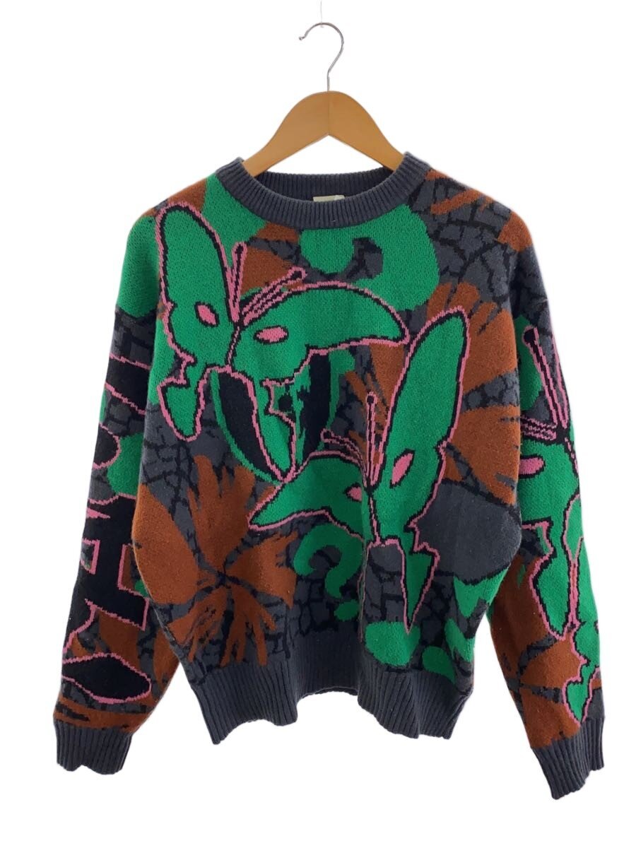 【中古】PERKS AND MINI◆COPPICE GRAPHIC CREW NECK KNIT8619/編み物・スウェーター(朦々たる)/M/毛糸/GRN【メンズウェア】