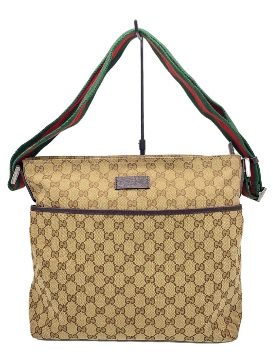 【中古】GUCCI◆ショルダーバッグ_GG帆布/帆布/BRW【御徒面子】