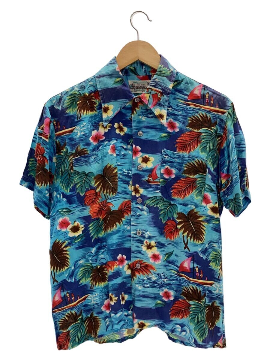 【中古】70s/hawaiian style/半袖プルオーバー/M/人絹/BLU【メンズウェア】