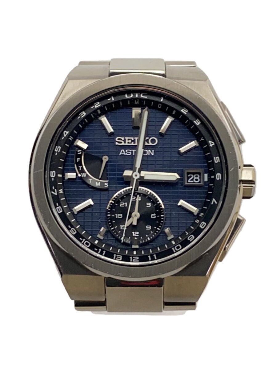 【中古】SEIKO◆ソーラーウオッチ/アナログ/ステンレス鋼/NVY/SLV/8B63-0BH0【服飾雑貨他】