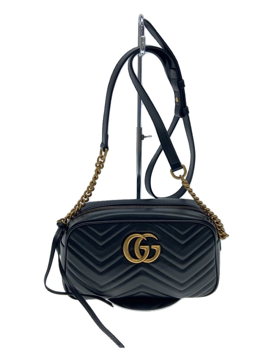 【中古】GUCCI◆チェーン店ショルダーバッグ_GGマーモント_キルティング/--/BLK【御徒面子】