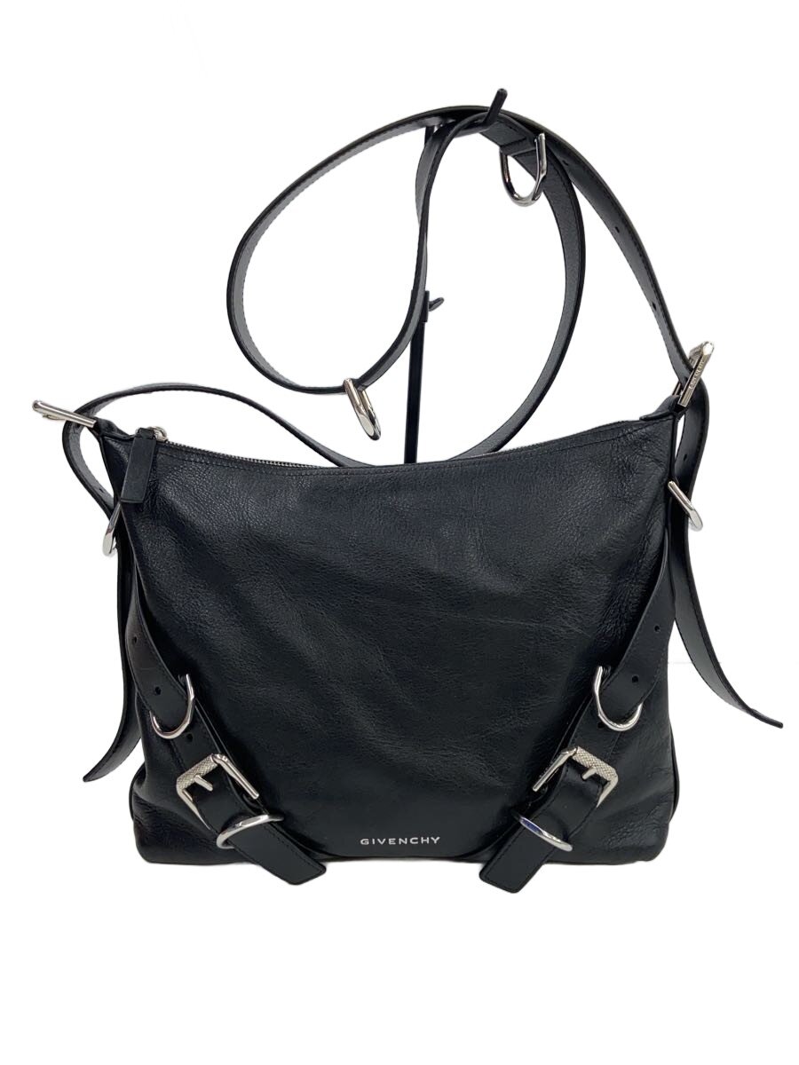 【中古】GIVENCHY◆VOYOU/ショルダーバッグ/カーフレザー/黒いこと/しろがね色/無地/VF A 0253/? NULL ?【御徒面子】