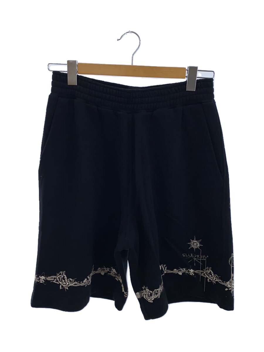 【中古】GIVENCHY◆片方生産ライン/花・ドクロ/スウェットショートパンツ/S/綿織物/黒いこと【メンズウェア】