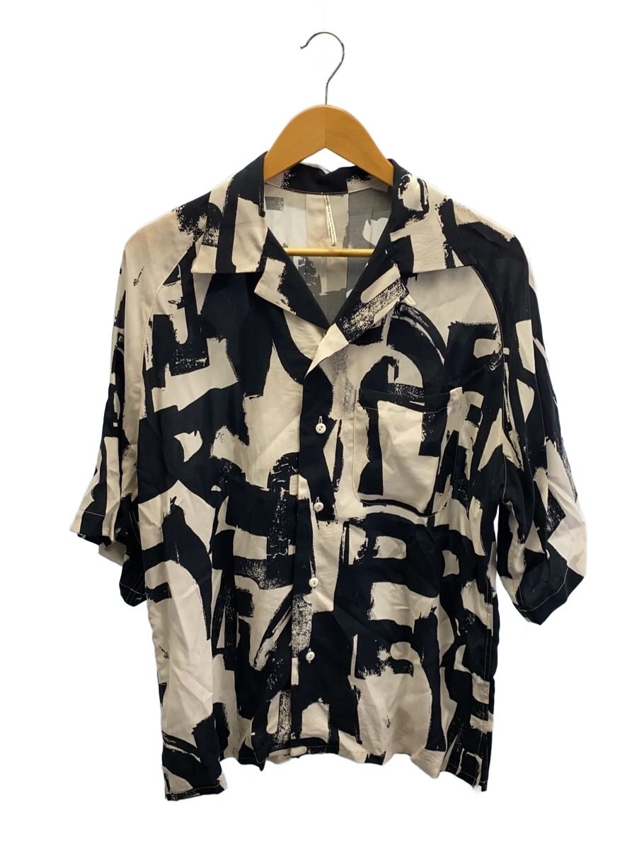 【中古】m&rsquo;s braque◆ラグランスリーブアロハシャツ/36/レーヨン/ホワイト/ブラック/総柄/251304【メンズウェア】｜2ｎｄ STREET 店