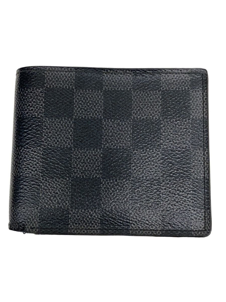 【中古】LOUIS VUITTON◆ポルト・フォイユ・パンス_ダミエ・グラフィット/帆布/GRY/モノグラム/レディース【服飾雑貨他】