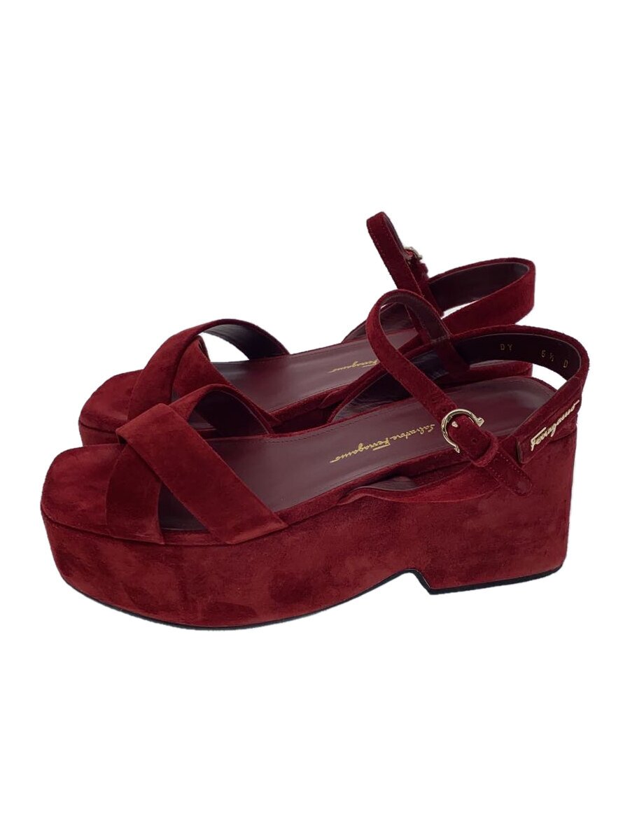 【中古】Salvatore Ferragamo◆ベルベットプラットフォーム/サンダル/UK6.5/RED/スウェード【シューズ】|2nd STREET 店