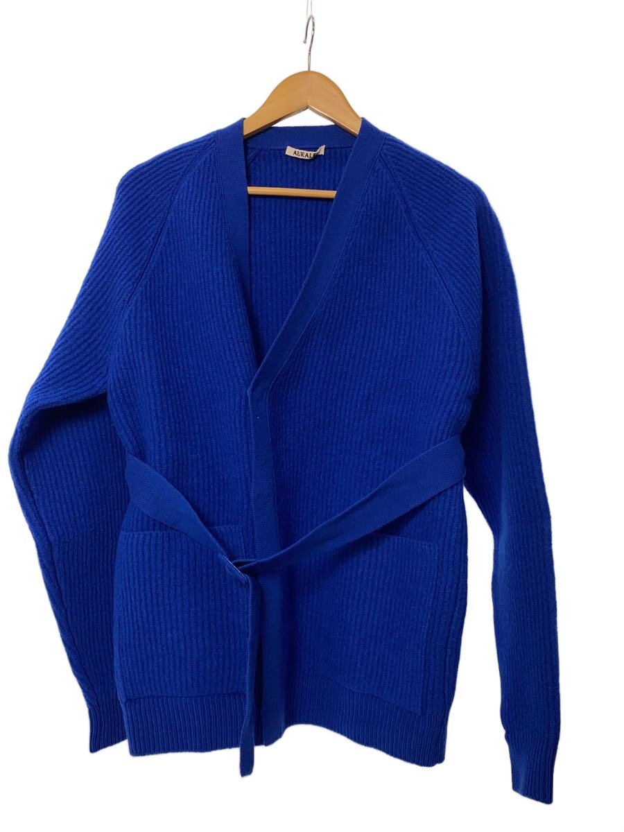 【中古】AURALEE◆MILLED FRENCH MERINO RIB KNIT CARDIGAN/1/羊毛/BLU/A23AC04MR【レディース御召しもの】