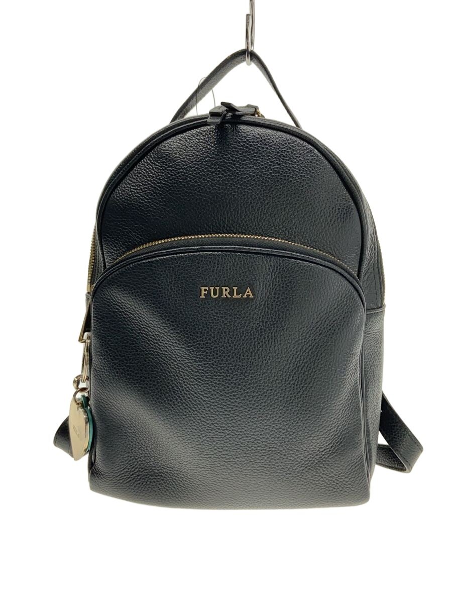 【中古】FURLA◆背嚢/なめし革/BLK/無地【御徒面子】
