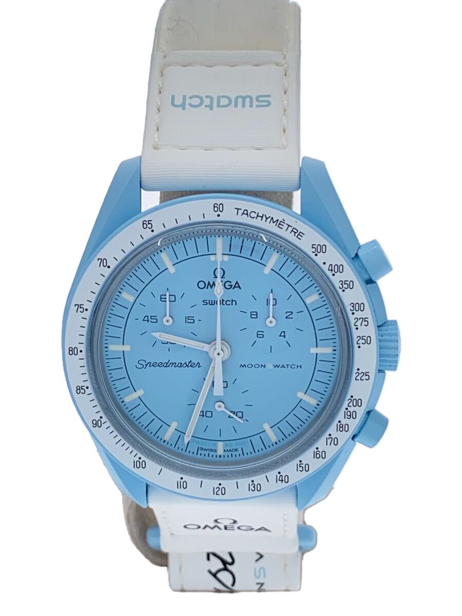 【中古】OMEGA◆moonswatch/mission to uranus/石英ウオッチ/アナログ/青碧/雨合羽【服飾雑貨他】