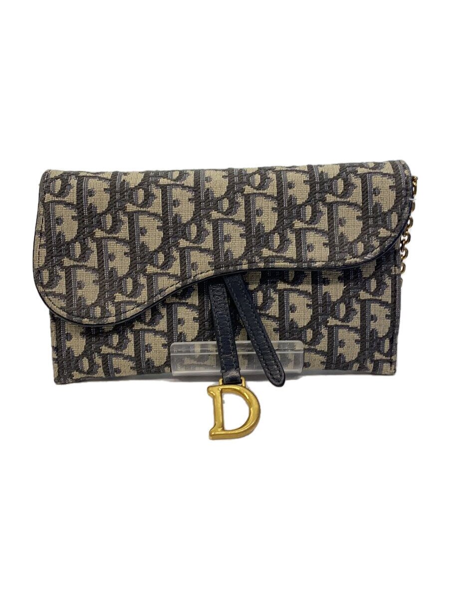【中古】Christian Dior◆サドル チェーン店合切袋 スモール/帆布/GRY/モノグラム/レディース/内側小傷有【服飾雑貨他】