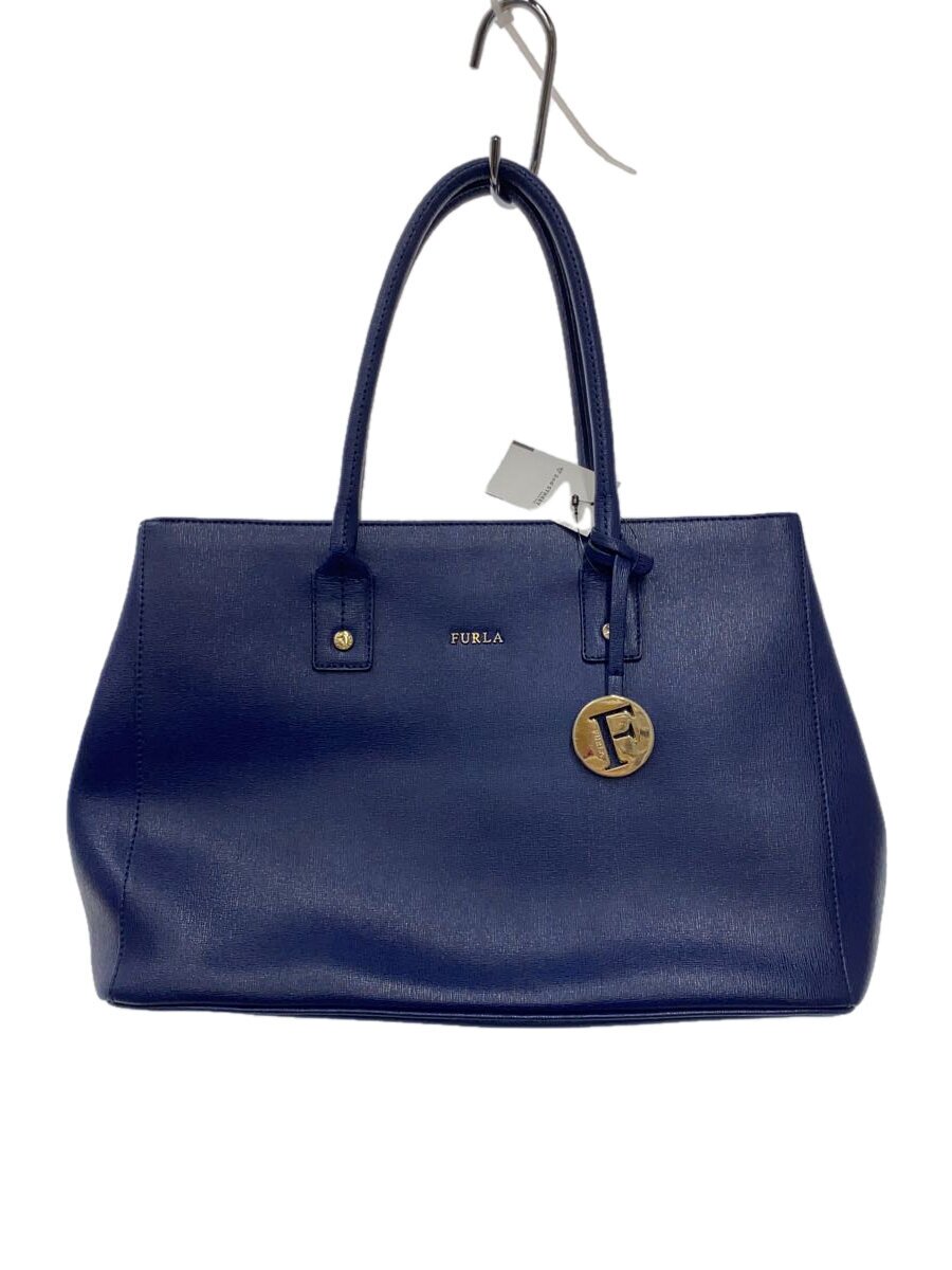 【中古】FURLA◆トートバッグ/なめし革/青み/青/無地/引きつける付き添い人/通い御徒面子【御徒面子】