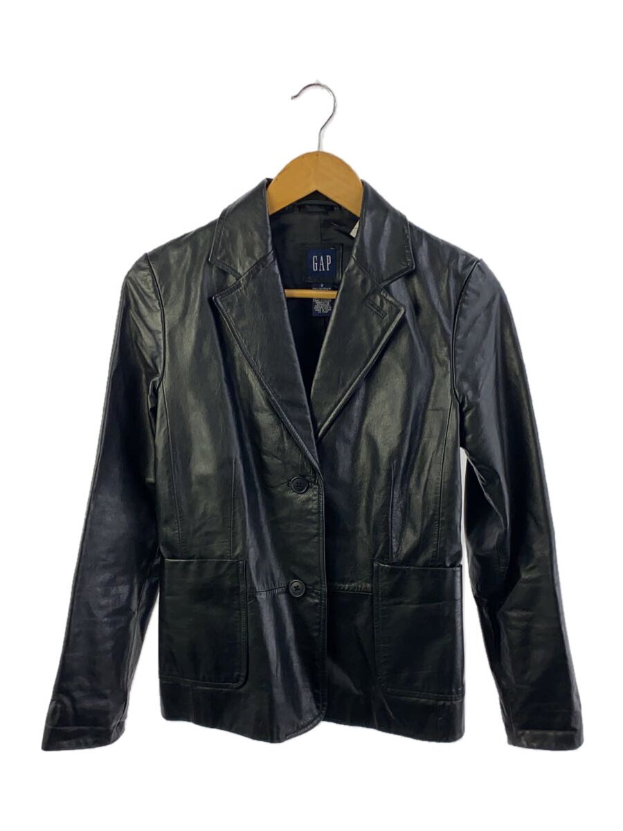 【中古】GAP◆テーラードジャケット/2/牛皮/BLK/無地/紺引き船/OLD GAP【レディース御召しもの】