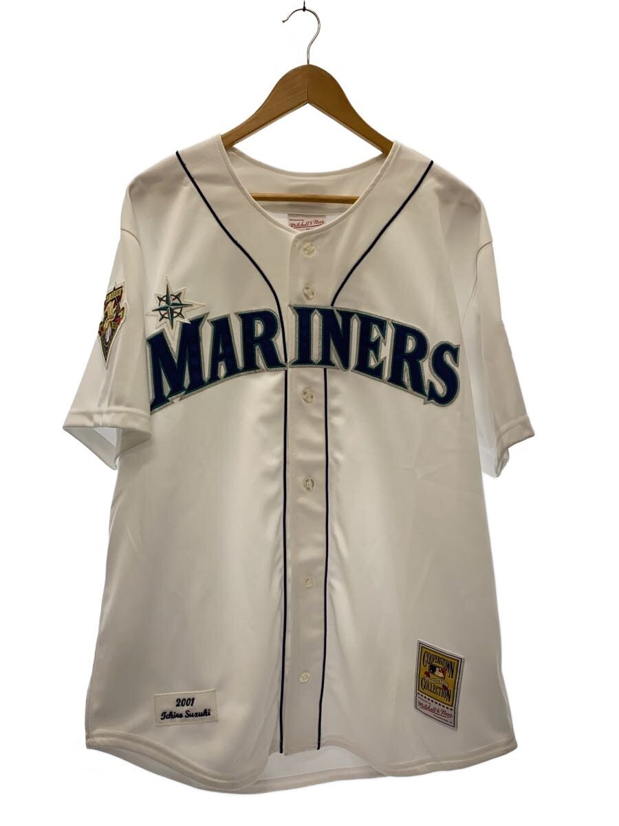 【中古】mitchell\u0026ness◆イチロー/マリナーズ制服/亜米利加廟堂入り口・入口不死化/半袖プルオーバー/XL/ポリエステル/WHT【メンズウェア】