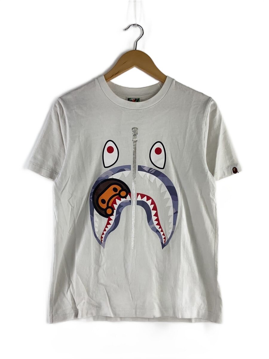 【中古】A BATHING APE◆シャークプリント/プルオーバー/M/綿織物/WHT/002TEH302506X【メンズウェア】