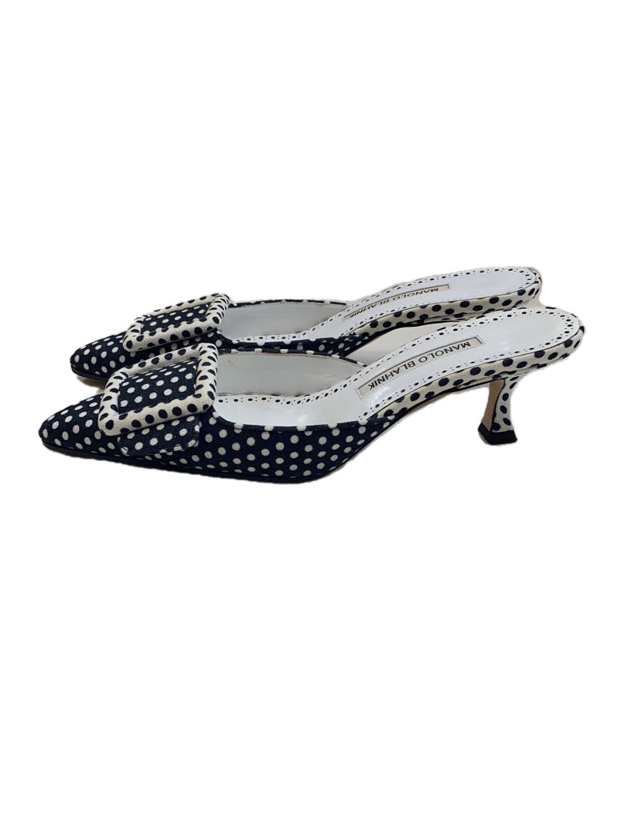 【中古】MANOLO BLAHNIK◆Maysale linnen polka dot mules/35.5/BLK/120-0925-0001【シューズ】