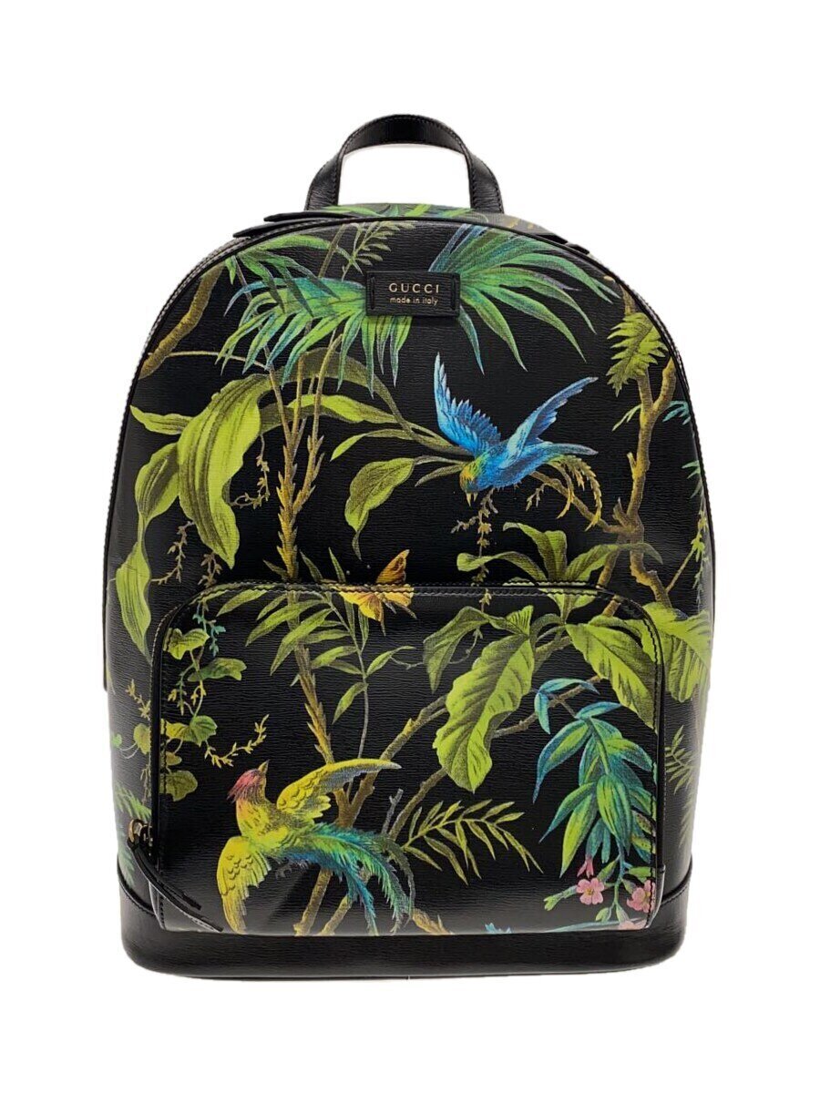【中古】GUCCI◆背嚢_トロピカル刷り上げる/なめし革/BLK/総柄/406370【御徒面子】