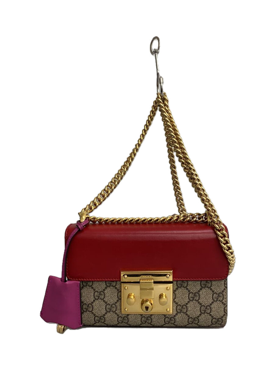 【中古】GUCCI◆スモール・チェーン店・ショルダーバッグ_パドロック_GGスプリーム/帆布/BEG//【御徒面子】