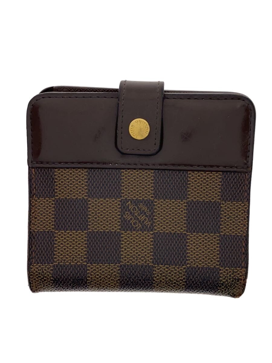 【中古】LOUIS VUITTON◆コンパクト・ジップ_ダミエ・エベヌ/PVC/BRW/総柄/レディース【服飾雑貨他】