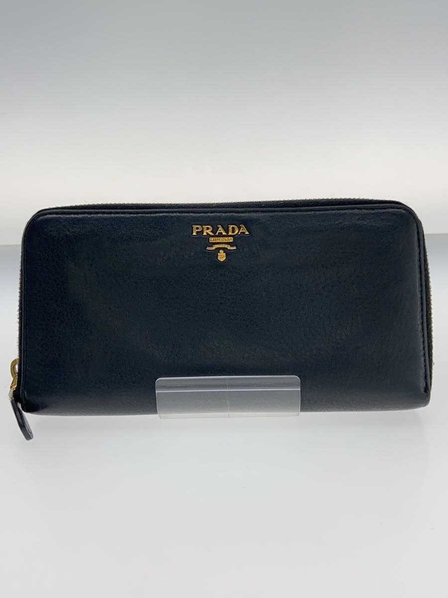 【中古】PRADA◆長紙入れ/なめし革/NVY/無地/レディース/1ML506//【服飾雑貨他】