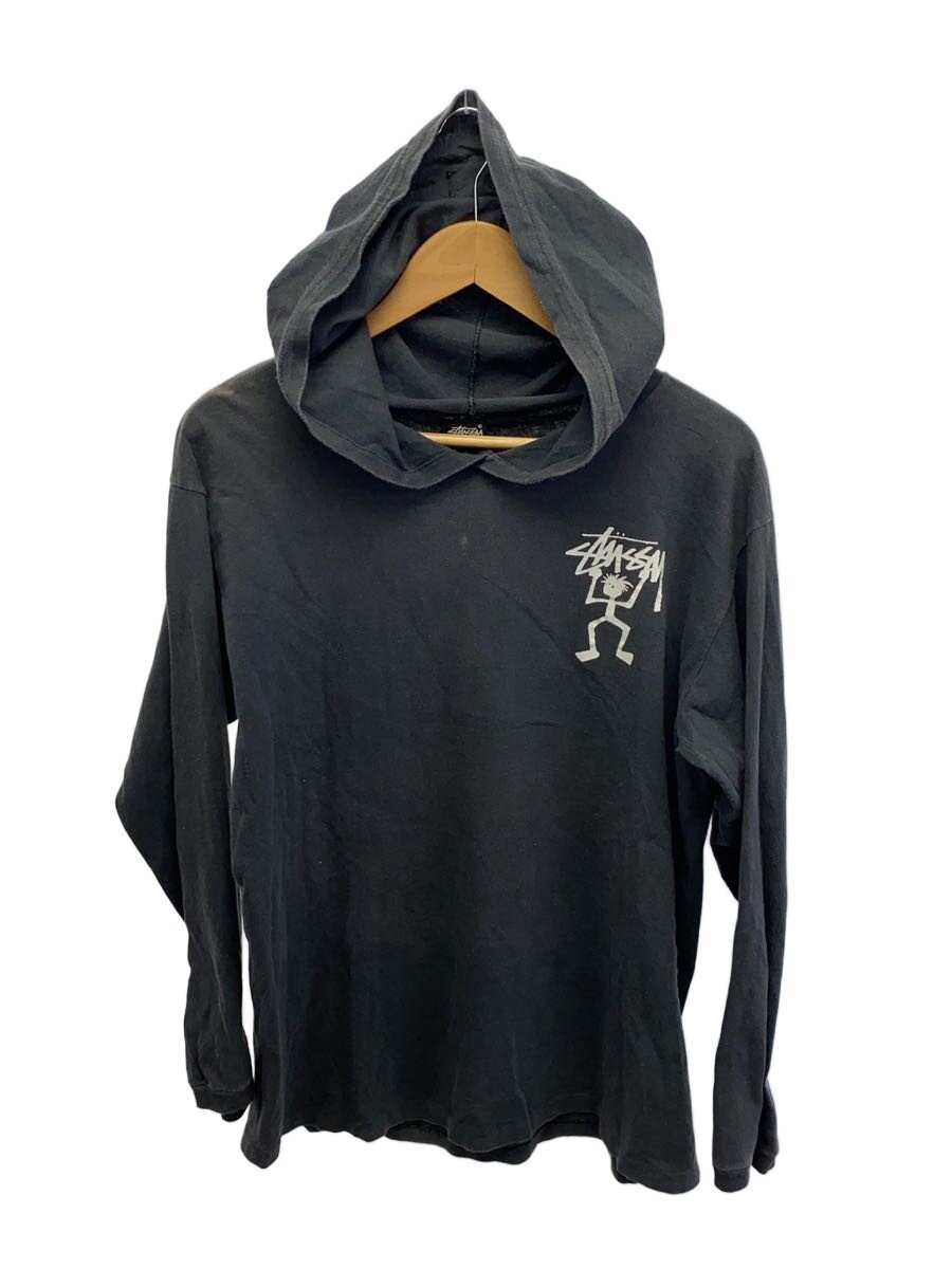 【中古】STUSSY◆80s/影ぼうしマン/USA製/フーデッド長袖ティーシャツ/L/綿織物/BLK【メンズウェア】