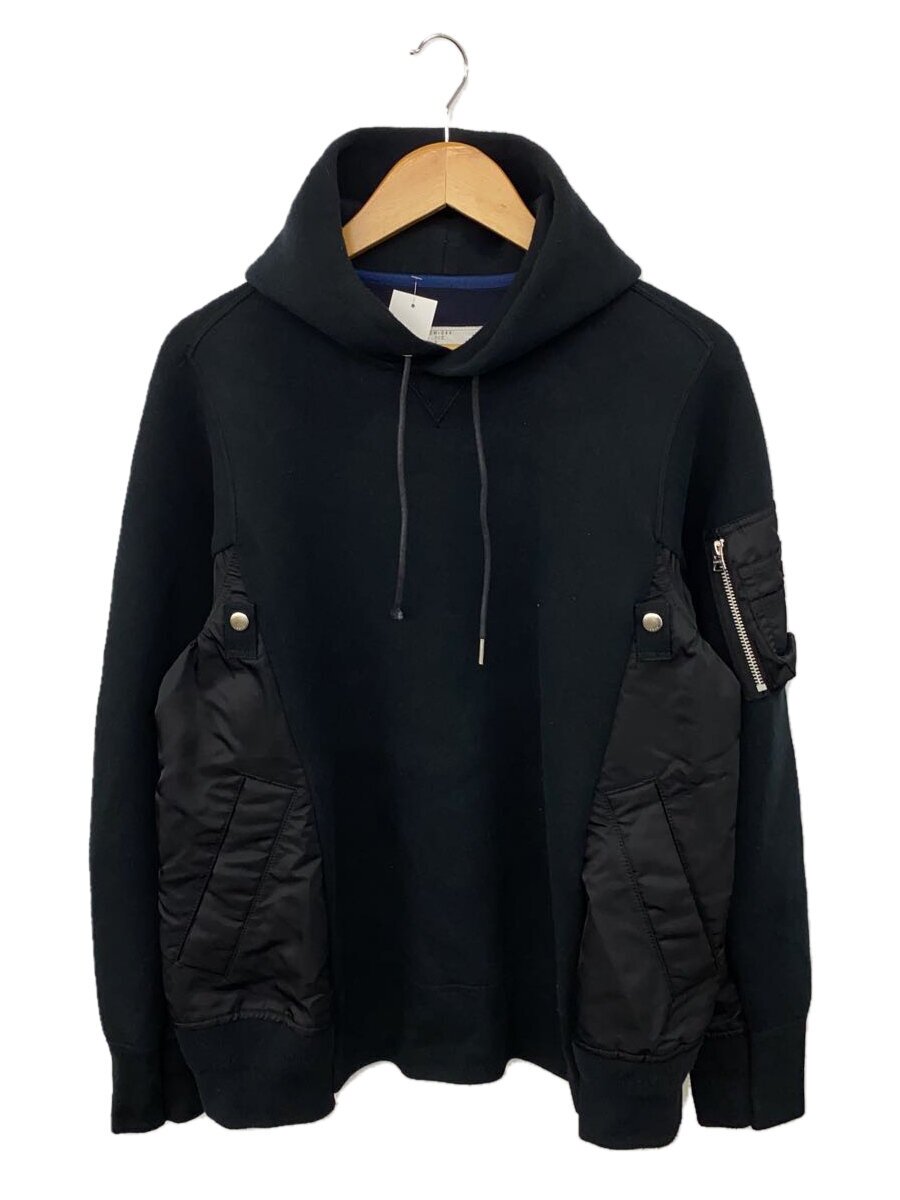 【中古】sacai◆MA-1 Hoodie Sponge Sweat/パーカー/2/綿織物/BLK/SCM-044//【メンズウェア】