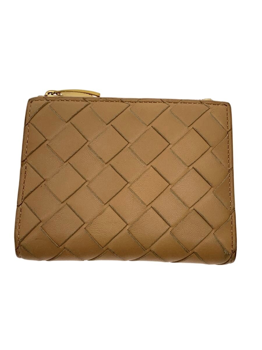 【中古】BOTTEGA VENETA◆2つ折り紙入れ/なめし革/BEG/レディース【服飾雑貨他】
