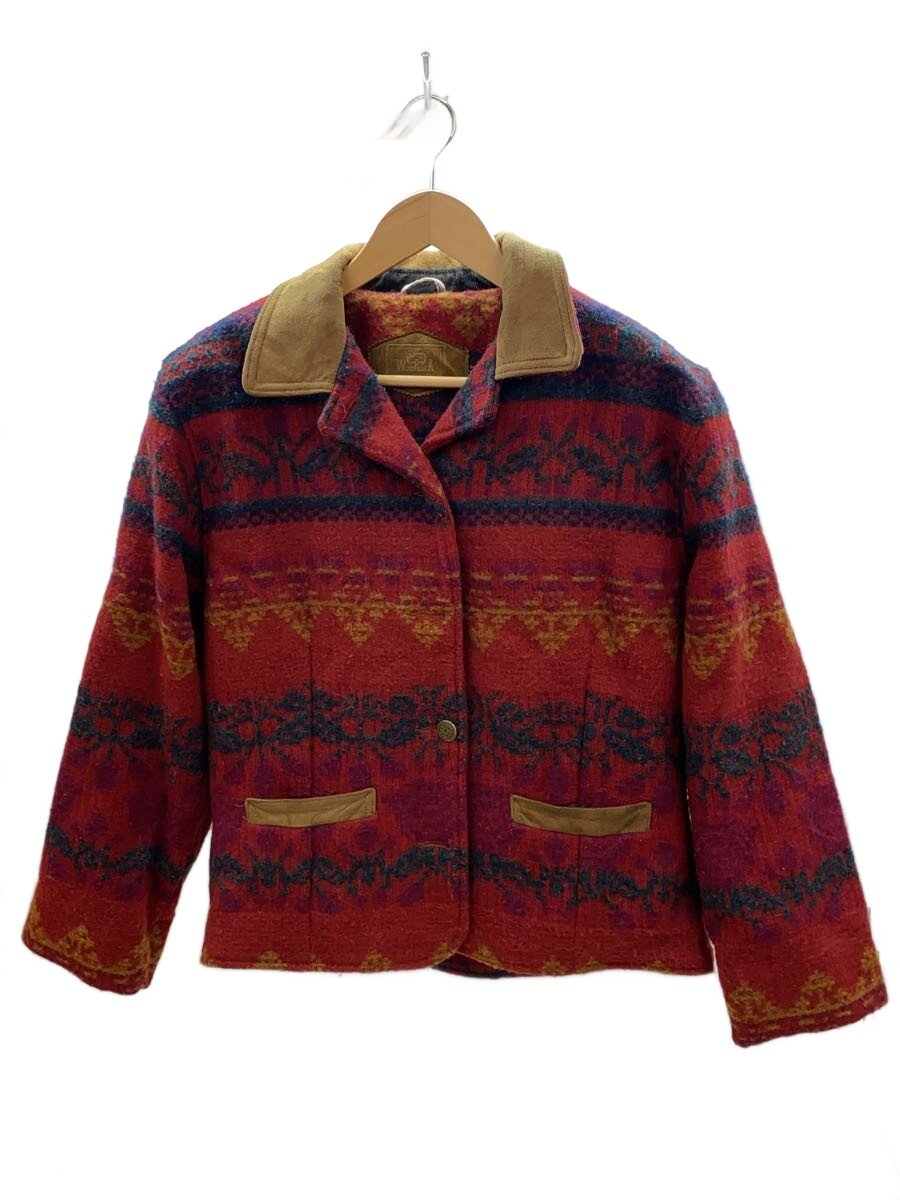 【中古】Woolrich◆上衣/M/羊毛/RED/総柄/原住民柄/USA製【レディース御召しもの】