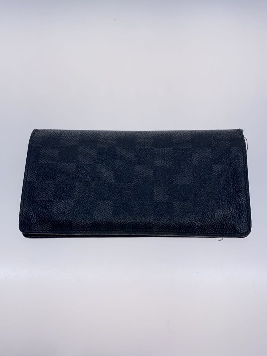 【中古】LOUIS VUITTON◆ポルト・フォイユ・ブラザ_ダミエ・グラフィット_ブラック/総柄/メンズ【服飾雑貨他】