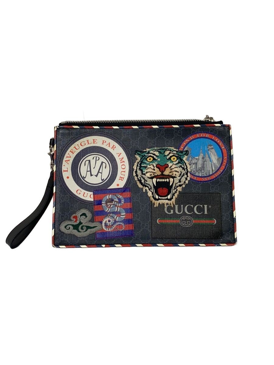 【中古】GUCCI◆クラッチペダル御徒面子_GGスプリーム_ナイトクーリエ/PVC/GRY【御徒面子】