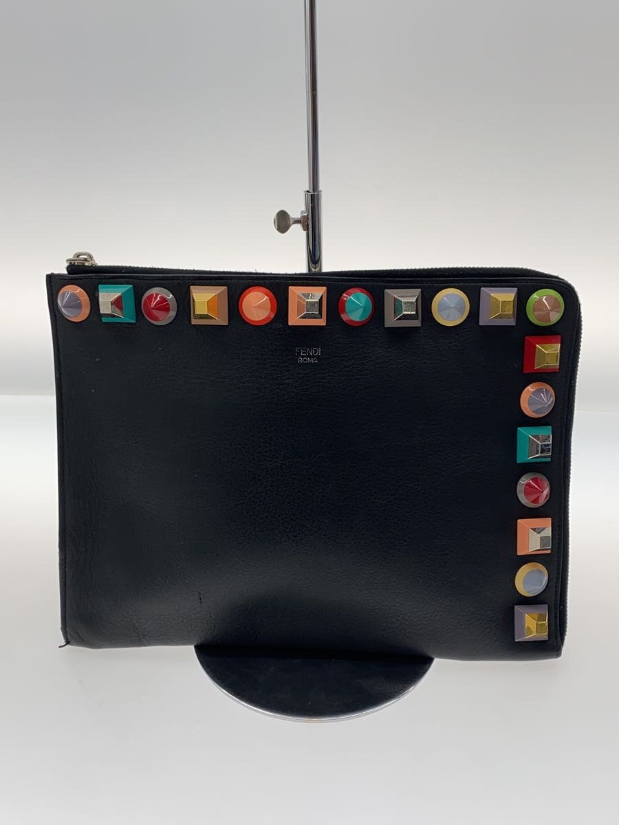 【中古】FENDI◆FENDI フェンディ マルチスタッズ クラッチペダル御徒面子/なめし革/BLK/8M0370-9DF【御徒面子】