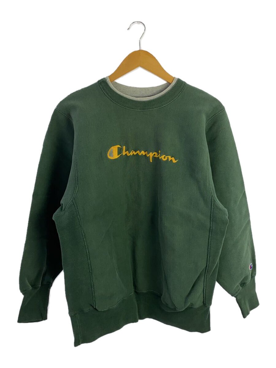 【中古】Champion◆汗水/90s/刺しゅう引き舟/REVERSE WEAVE/USA製/L/綿織物/緑であること【メンズウェア】