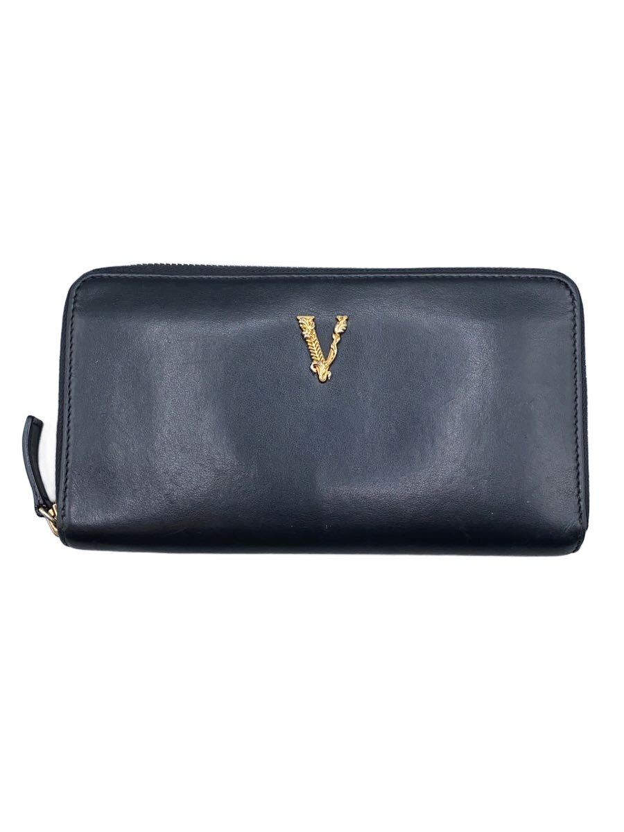 【中古】VERSACE◆長紙入れ/なめし革/BLK/無地/メンズ【服飾雑貨他】