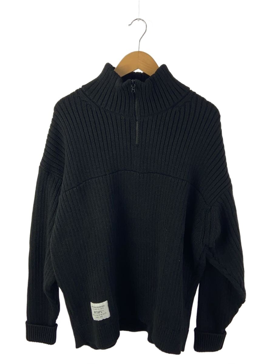 【中古】WTAPS◆SUB SWEATER POLY/編み物/3/ポリエステル/BLK/無地/242MADT-K【メンズウェア】