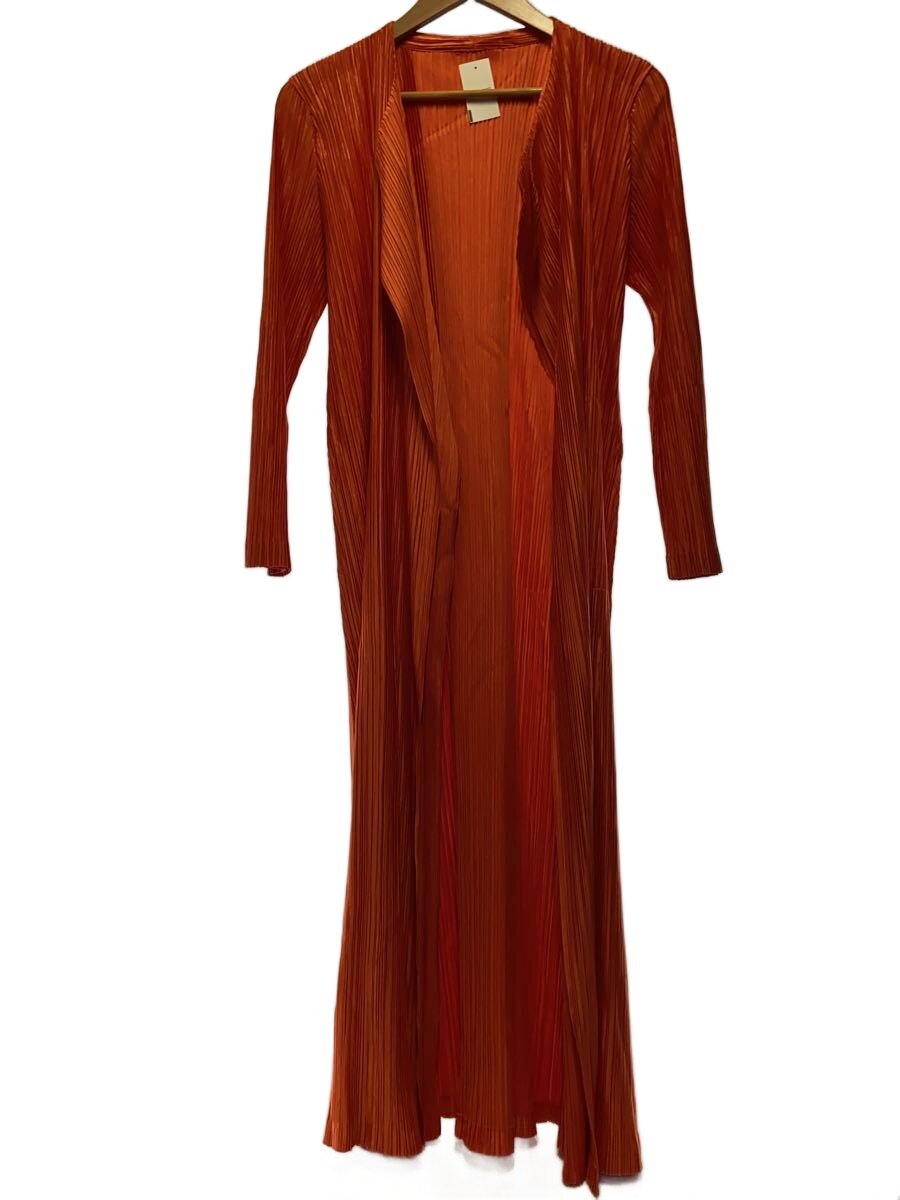 【中古】PLEATS PLEASE ISSEY MIYAKE◆襟2重ロングプリーツカーディガン(薄っぺら)/3/ポリエステル/ORN/PP11JA109【レディース御召しもの】