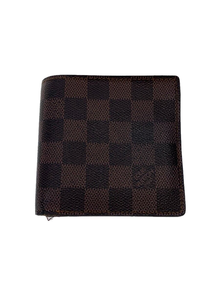 【中古】LOUIS VUITTON◆ポルト・フォイユ・マルコ_ダミエ・エベヌ_BRW/PVC/BRW/メンズ【服飾雑貨他】