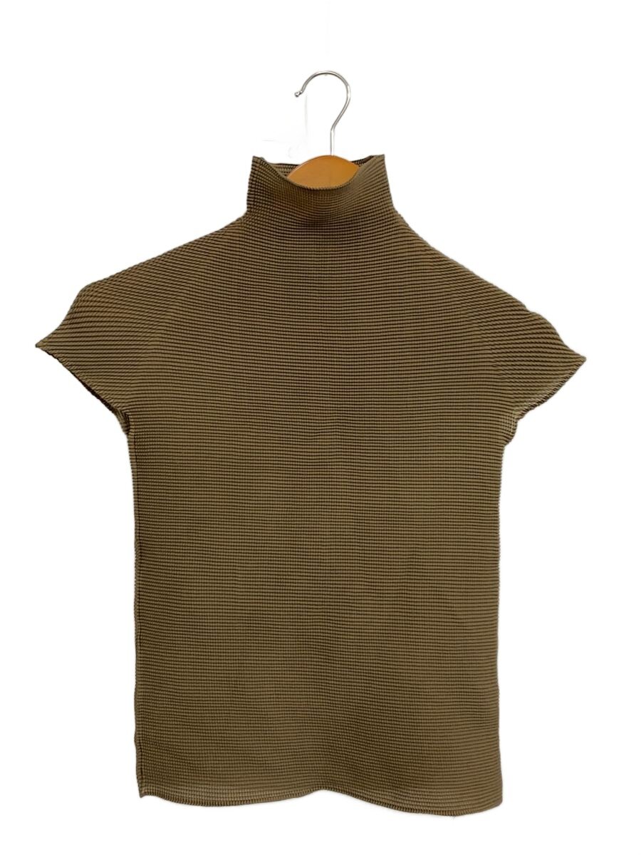 【中古】ISSEY MIYAKE◆ハイネックジャバラ半袖カットソー/3/ポリエステル/KHK/FK033/? NULL ?【レディース御召しもの】