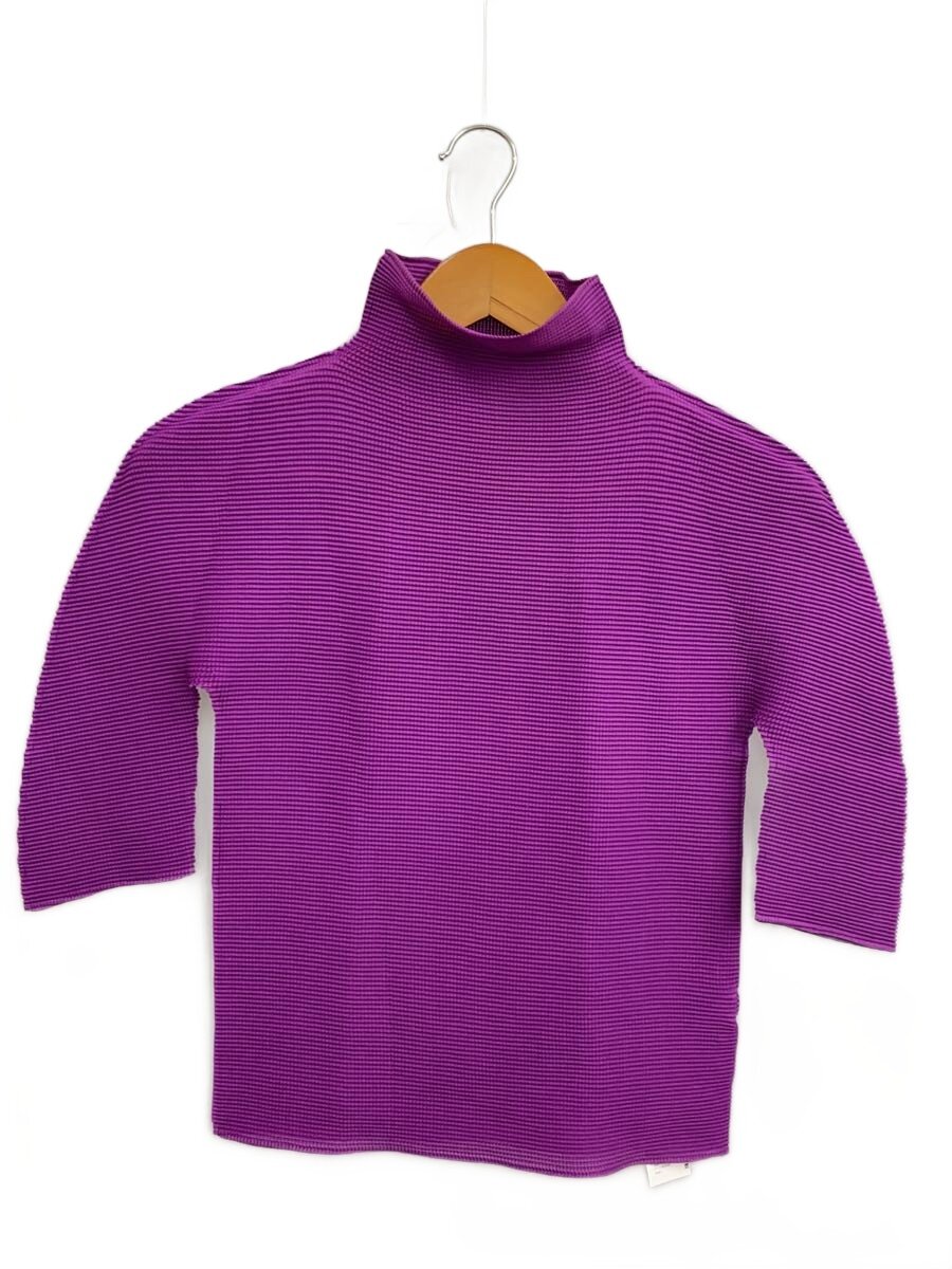 【中古】me ISSEY MIYAKE◆ハイネックジャバラ７分袖カットソー/--/ポリエステル/PUP/FK451/? NULL ?【レディース御召しもの】