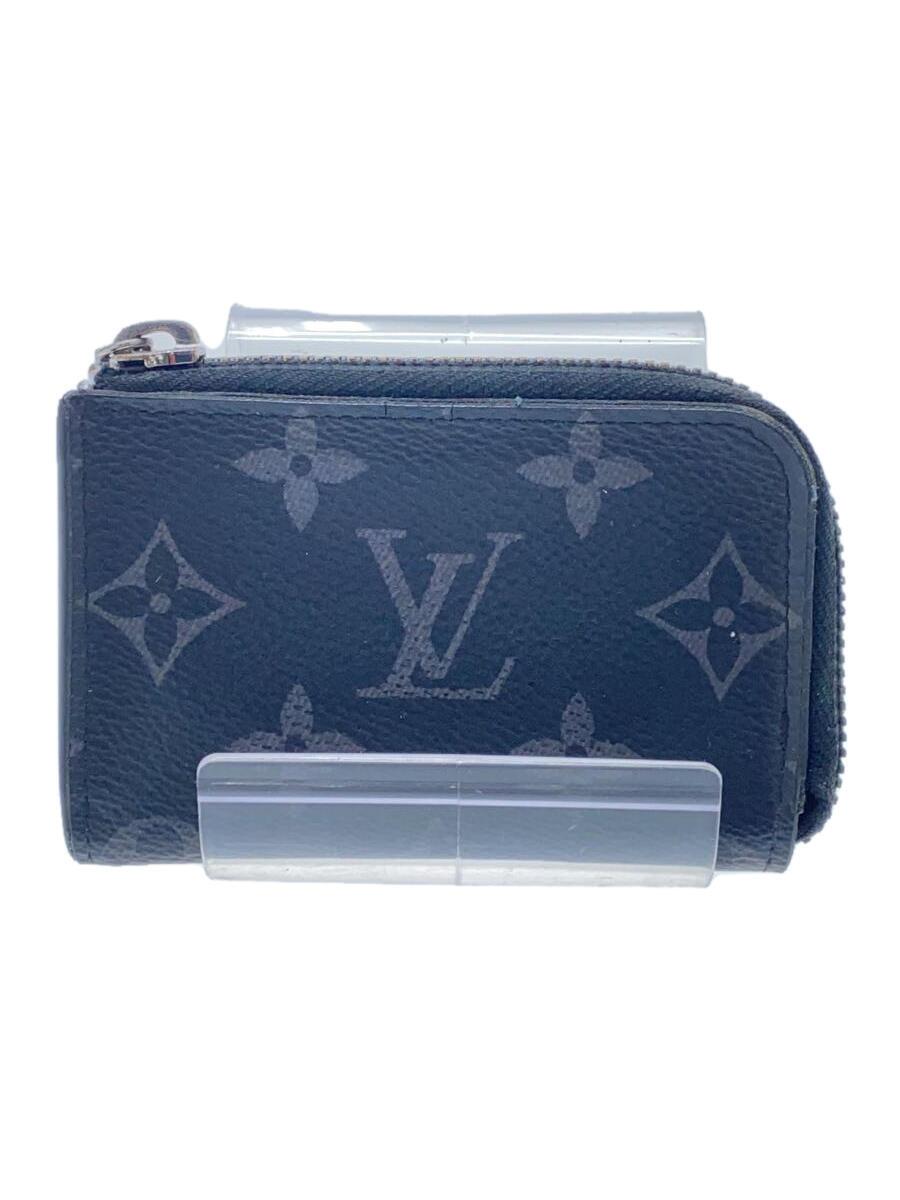 【中古】LOUIS VUITTON◆ポルト・モネ・ジュール_モノグラム・エクリプス_BLK/なめし革/BLK/総柄/メンズ【服飾雑貨他】