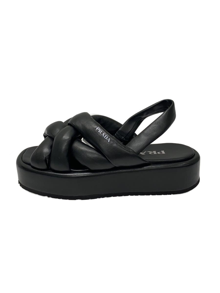 【中古】PRADA◆ナッパレザーフラットフォームサンダル/35/BLK/羊革【シューズ】